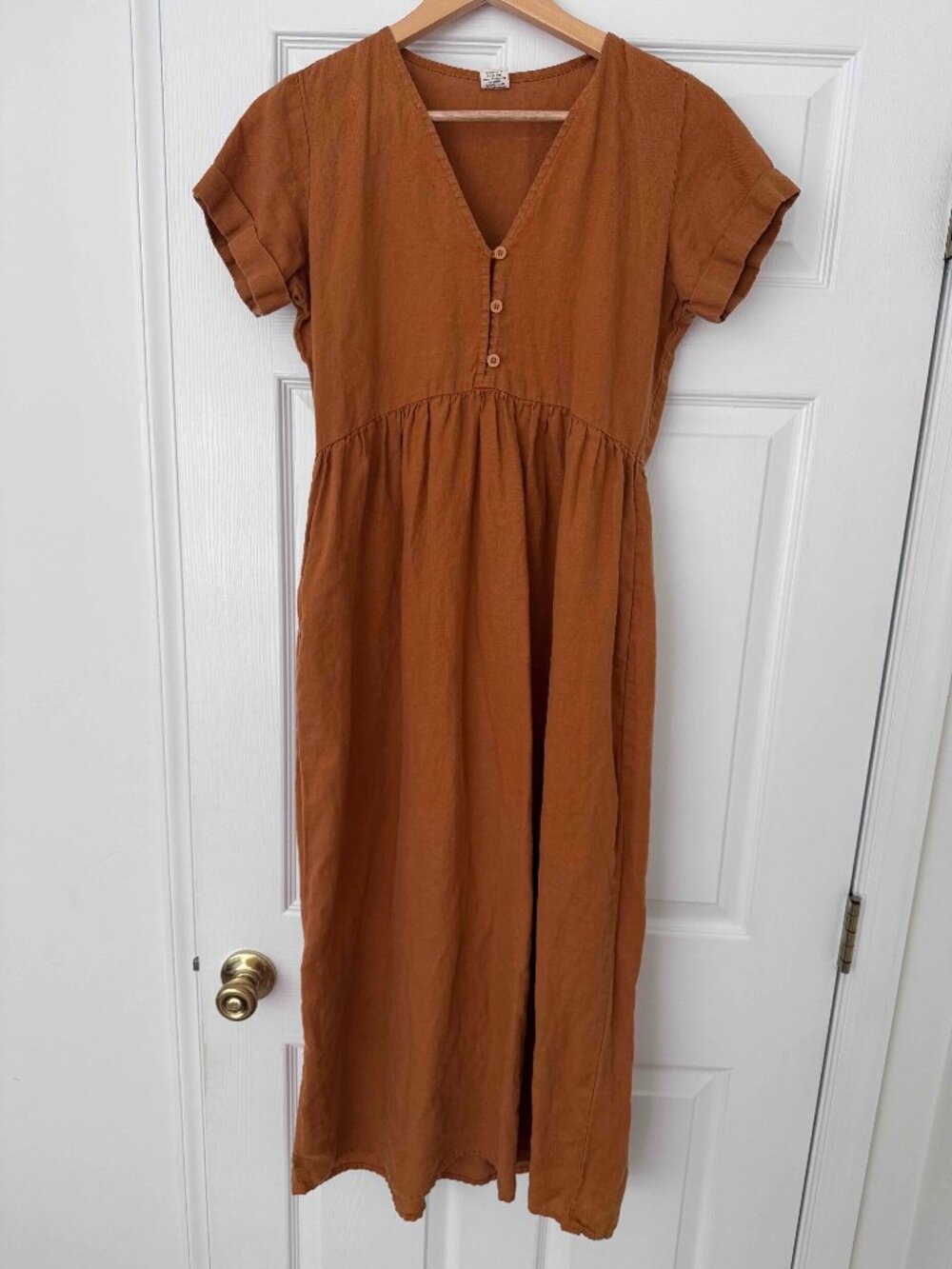 ROVE SUNSEEKER Midi Dress Ochre Linen XS 100% French Flax